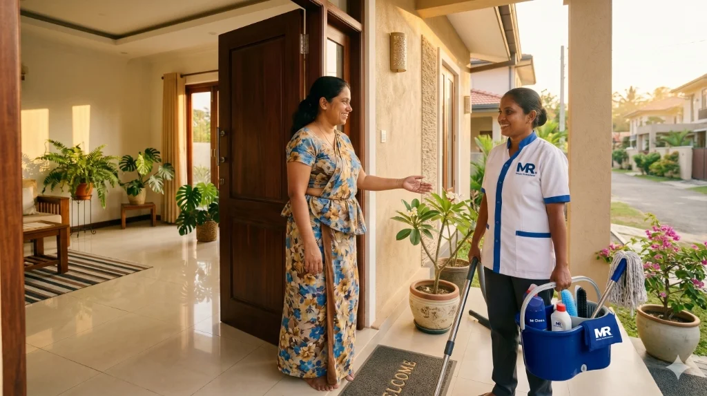 Mr. Clean professional cleaning team greeting client in Colombo