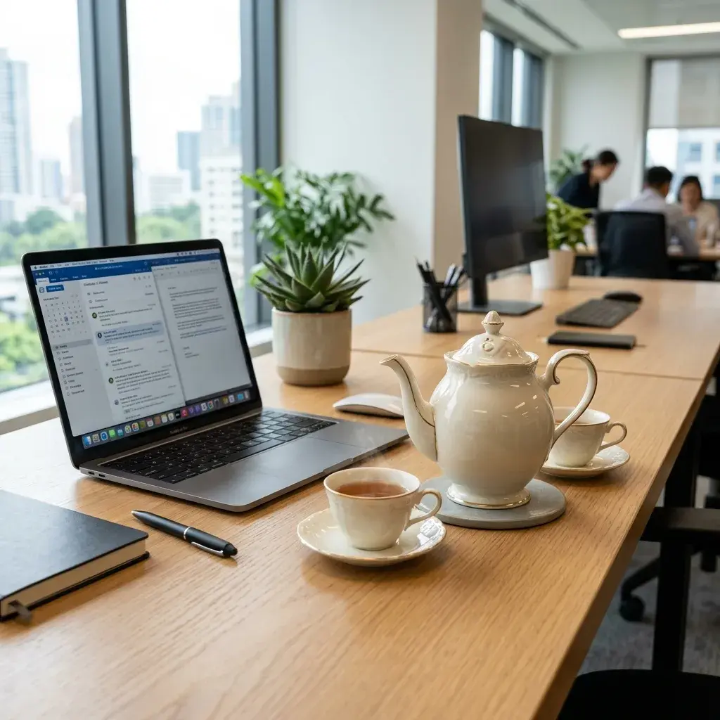 Porcelain teapot on desk